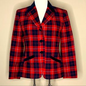 Pendleton | Vintage Red Plaid Blazer Velvet Trim